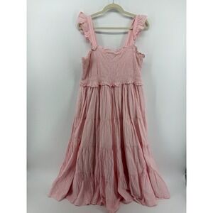 RuffleButts Pink Gingham Smocked Tiered Maxi Dress XL Cotton Ruffle Strap